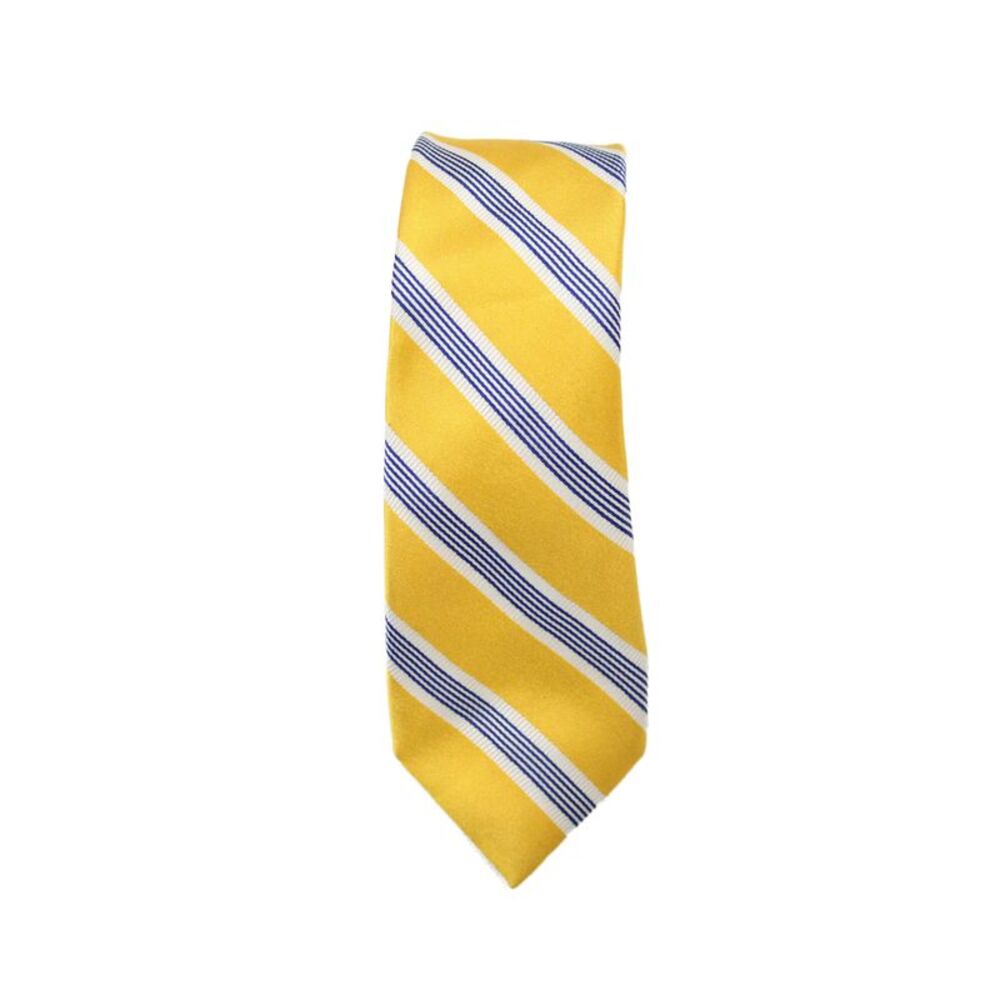 Peter Elliot Mens Silk Striped Skinny Necktie Yellow Navy Blue
